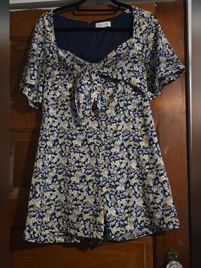 She+ Sky Navy Floral Tie-Front Romper